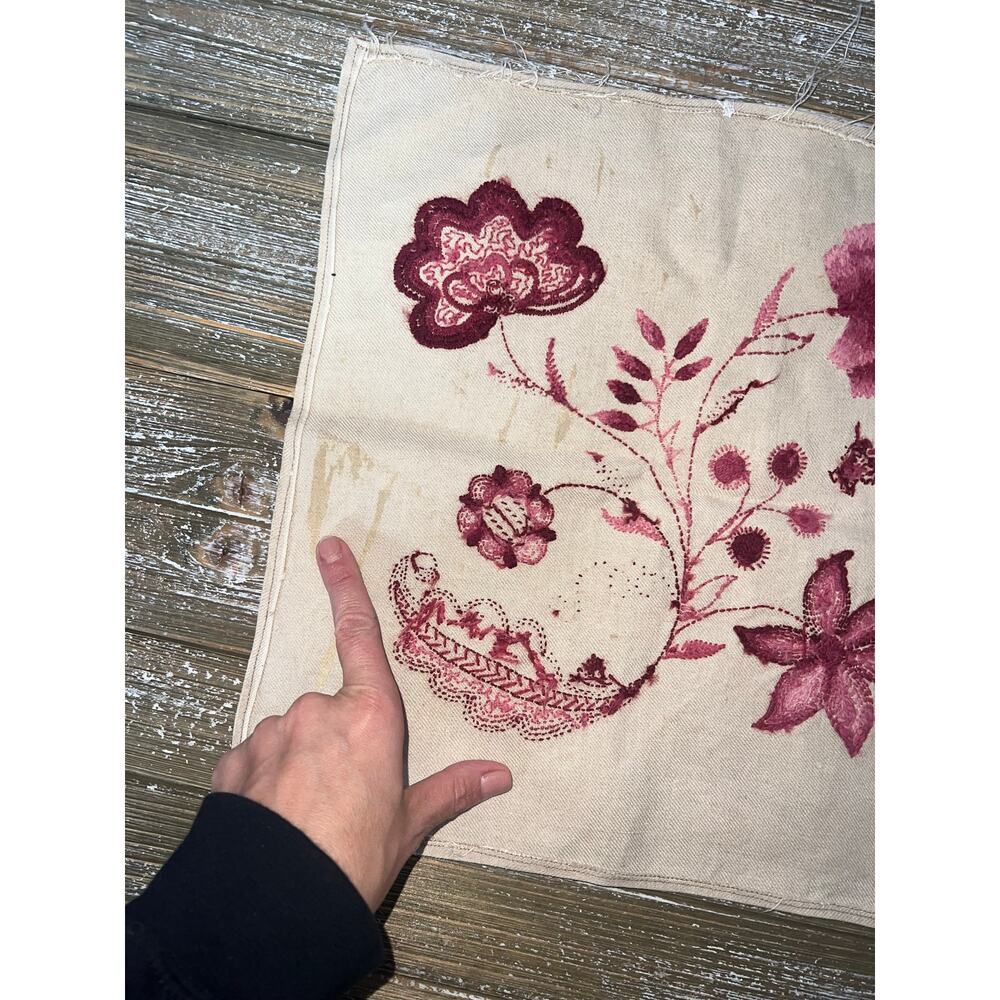 Vintage Embroidery Flowers Ladybug Boho Cottagecore Pink 13x13 Fabric - Picture 7 of 7